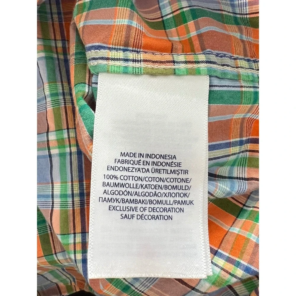 Ralph Lauren Boys Plaid‎ Button Down Shirt Orange Blue Green 3T Long Sleeve